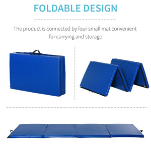 4'x10'x2'' Folding Gym Mat with Carry Handles, Dark Blue