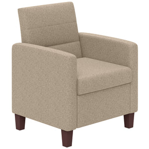 Fabric armchair with seat cushion and non-slip glides, light brown