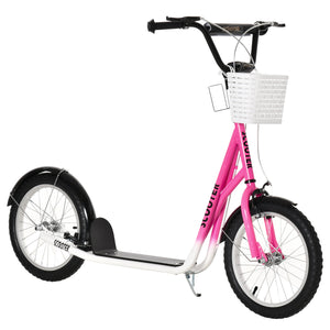Scooter with adjustable handlebars with 2 brakes, cup holder basket, pink