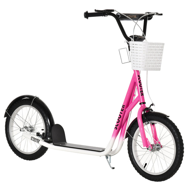 Scooter with adjustable handlebars with 2 brakes, cup holder basket, pink