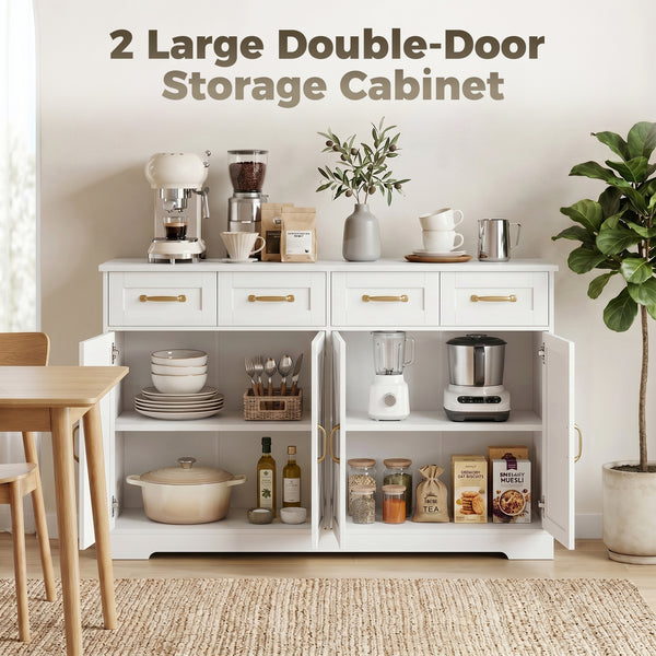 55" White 4-Door, 4-Drawer Buffet