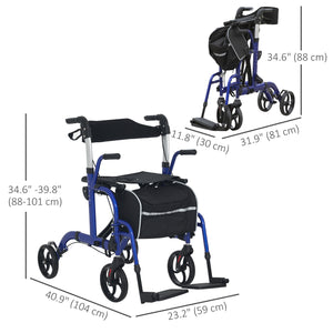20cm Height Adjustable Folding Rollator Walker, Blue