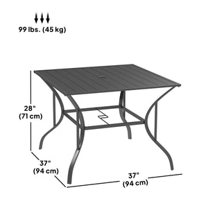 Square garden table with parasol hole, dark grey