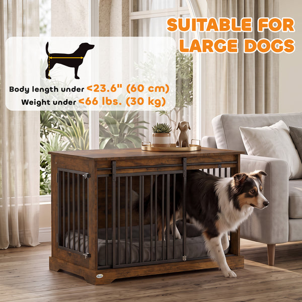 Sliding Door Dog Crate Furniture, 100 cm, Black and Wood Effect