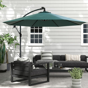 10-foot cantilever parasol with solar LED lighting, green