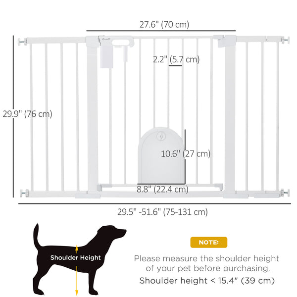 Extra-wide safety gate with small door, white