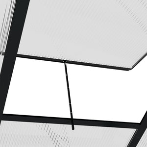 Polycarbonate greenhouse with gutter, vents and sliding door