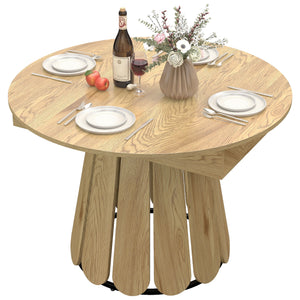 Extendable Dining Table, Round to Oval Convertible Kitchen Table with Storage Shelf for Dining Room, Natural