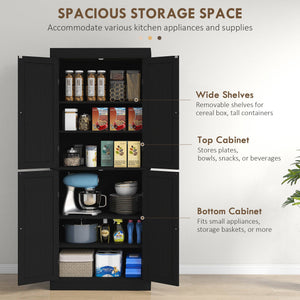 72.5" Freestanding Kitchen Cabinet with 4 Doors, Black