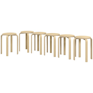 Set of 6 round wooden stackable stools for small spaces – Natural