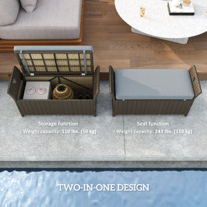 2-in-1 Outdoor Storage Bench in PE Rattan