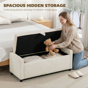 Tufted corduroy storage ottoman with thick padding, beige