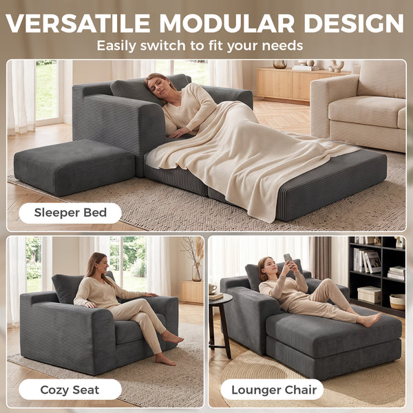 51" corduroy sofa bed, dark grey