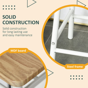 3-Piece High-Top Table Set with Storage Shelf and Metal Footrest, White and Oak