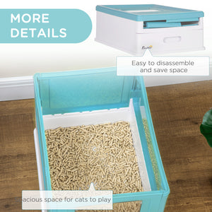 Enclosed litter box with scoop and tray, blue