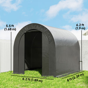 Heavy-duty and portable 6 x 8 galvanized steel motorcycle garden shed, black