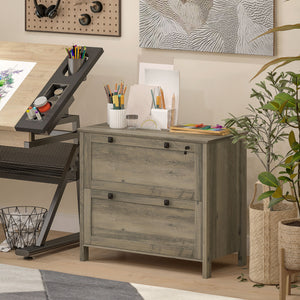 2-drawer filing cabinet, lockable with adjustable hanging bar for A4 documents, weathered grey oak