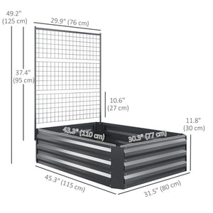 Galvanized Raised Garden Bed with Trellis for Climbing Plants, Outdoor Planter Box with Open Bottom, Dark Gray