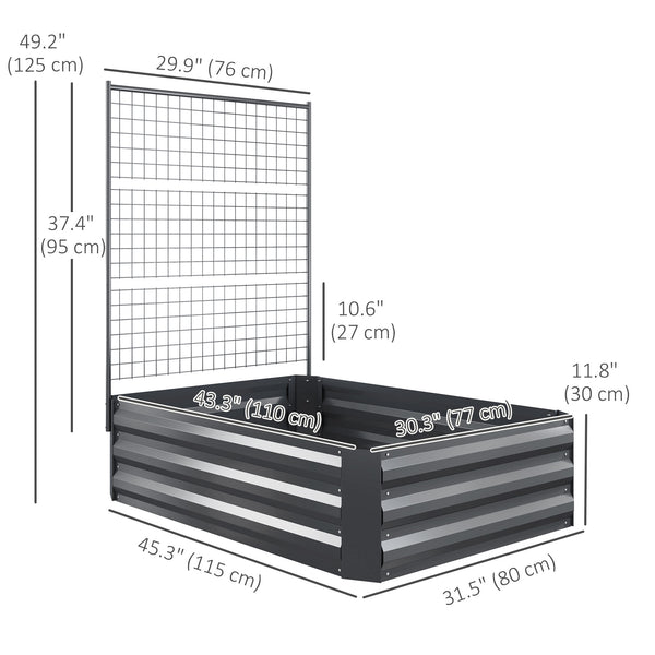 Galvanized Raised Garden Bed with Trellis for Climbing Plants, Outdoor Planter Box with Open Bottom, Dark Gray