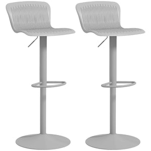Set of 2 swivel bar stools in polypropylene, adjustable height, footrest and backrest, gray
