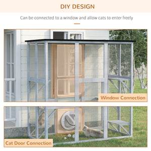 Large weatherproof cat enclosure with asphalt roof, grey
