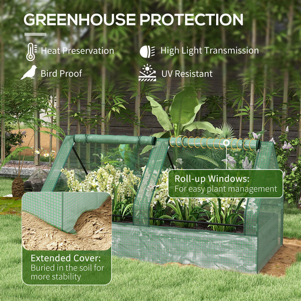 Raised metal planter with integrated mini-greenhouse