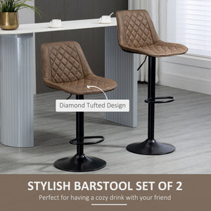 Bar Stools Set of 2, Swivel Counter Height Barstools with Back, Footrest, Adjustable Height, Dark Brown