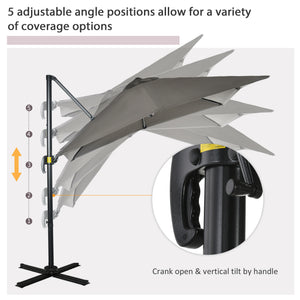 8-foot square cantilever parasol with 360° rotation, made of aluminum, light grey