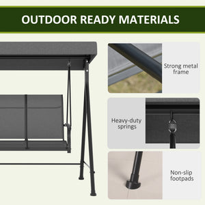 3-seater outdoor swing chair with metal canopy, dark grey