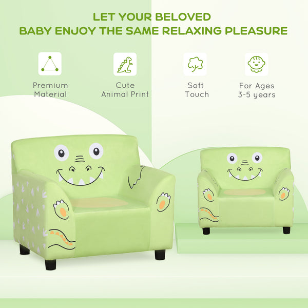 Children's armchair with armrests with dinosaur print, green