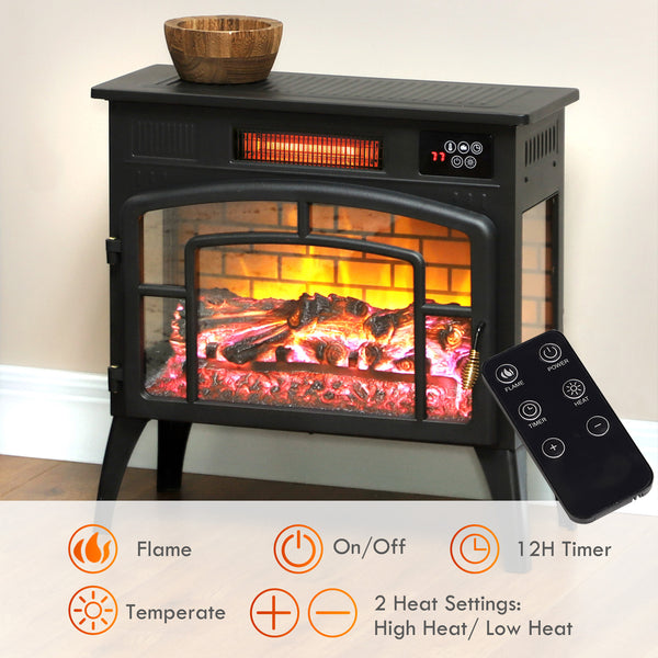 1500W Black Infrared Electric Fireplace