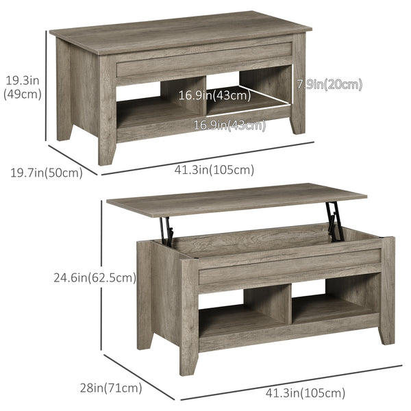 Lift-up center table for living room, oak effect