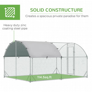 Large galvanized metal chicken coop with outdoor run
