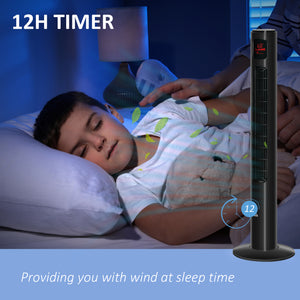 Freestanding Tower Fan with Oscillation, 3 Speeds, 12-Hour Timer, LED Sensor Panel, Remote Control, Black