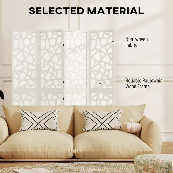 Four-panel folding screen, 1.70 m, lightweight, geometric pattern, white