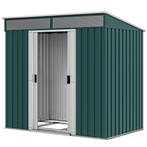 Galvanized metal garden shed with foundation kit, green
