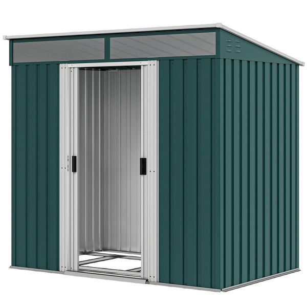 Galvanized metal garden shed with foundation kit, green
