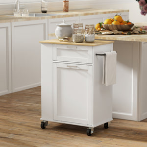 Mobile kitchen island with tilt bin compartment, drawer and storage