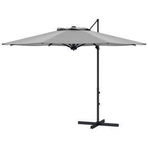3 m offset parasol, aluminium, 360° rotating, with crank, tilting and cross base, grey