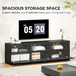 TV stand with 3 cabinets and 3 open shelves, for TVs up to 85 inches, black