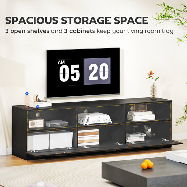 TV stand with 3 cabinets and 3 open shelves, for TVs up to 85 inches, black