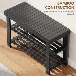 Bamboo shoe storage bench, black 