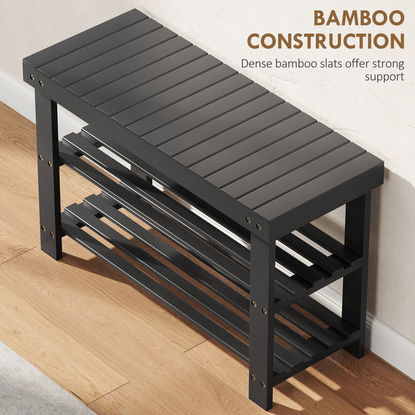 Bamboo shoe storage bench, black 