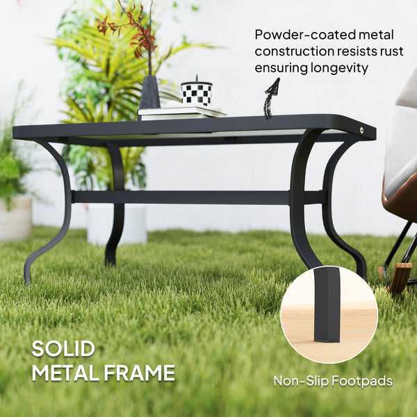 Patio Coffee Table with Tempered Glass Top and Metal Frame, Black