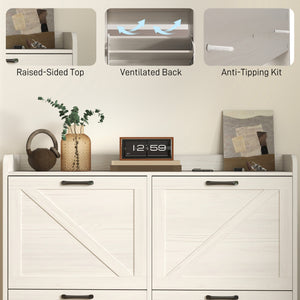 Shoe cabinet with 4 drop-down drawers, adjustable shelves for 16 pairs, white oak