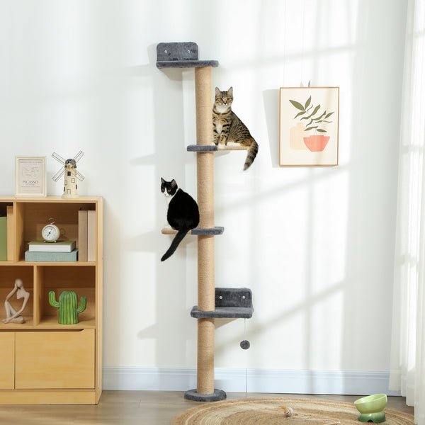 Cat tree with 4 platforms and scratching post, dark grey