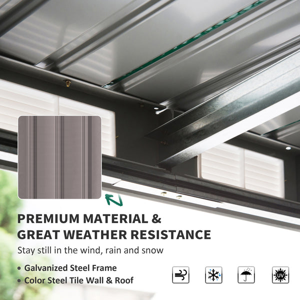 Metal garden shed with foundation kit, ventilation and doors, light grey