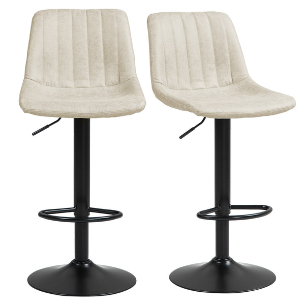 Set of 2 height-adjustable leather bar stools with swivel seats, cream white
