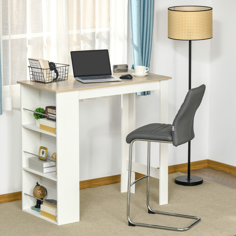 Bar table with 3 storage shelves, white