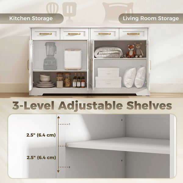 55" White 4-Door, 4-Drawer Buffet